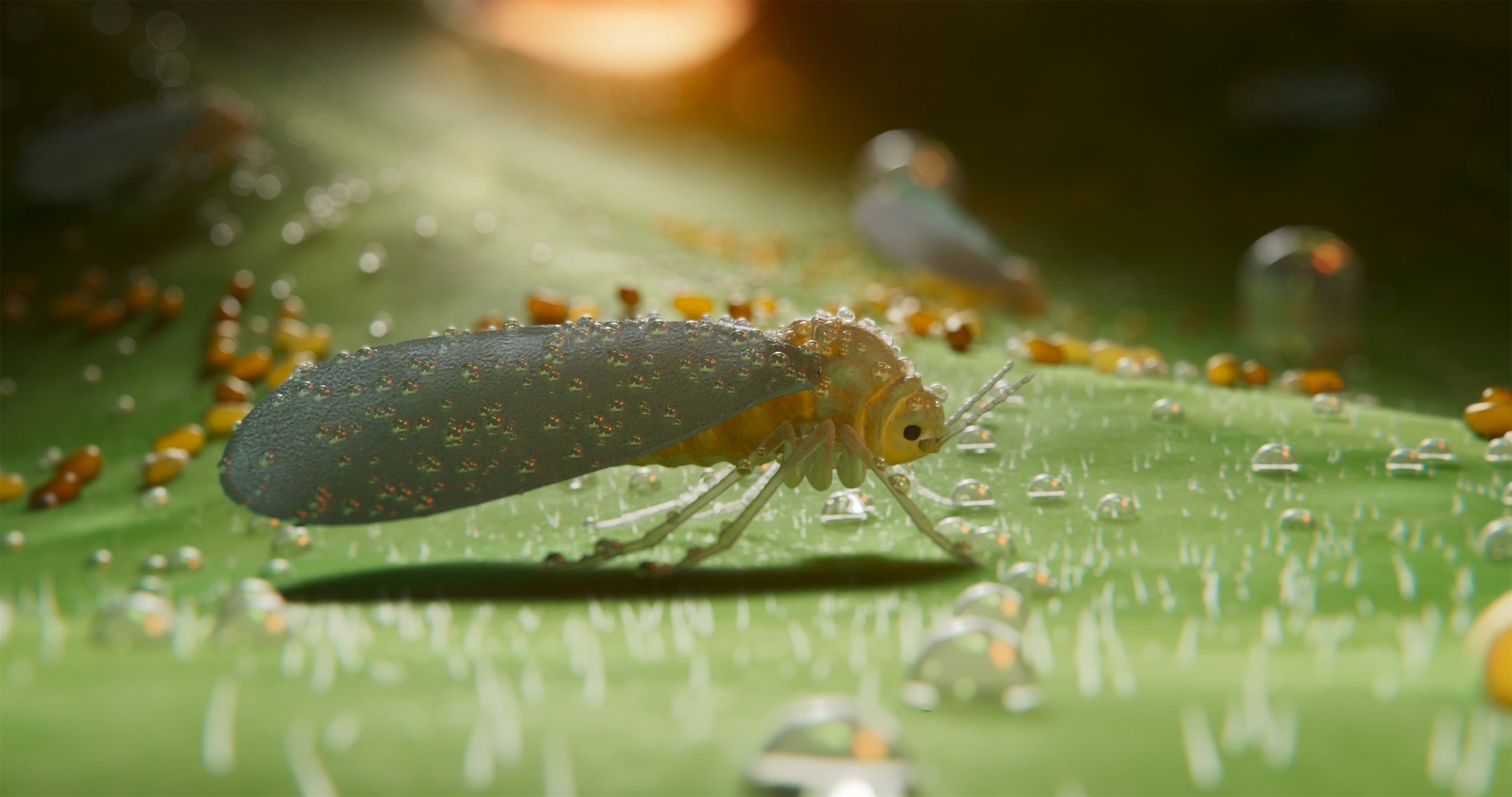 This image shows a 3d animated whitefly on a leaf.jpg